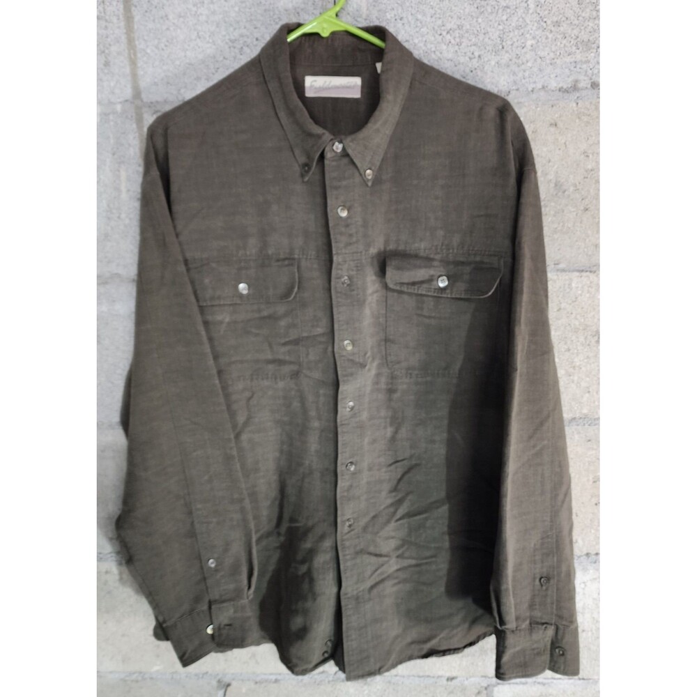Fieldmaster Vintage Long Sleeve Button Down Men's Shirt Green Size L
